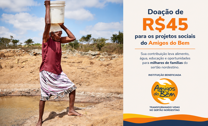 Doação de R$45 para os projetos sociais do Amigos do Bem