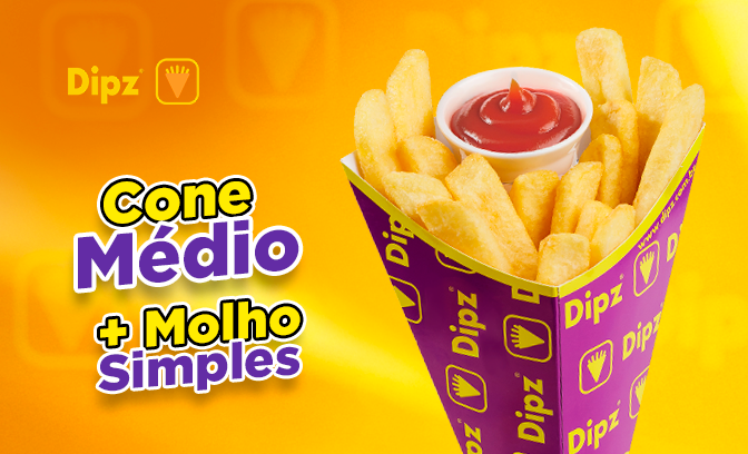 Cone médio de batata frita Dipz + molho simples