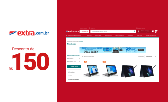 Cartão-presente Extra de R$ 150