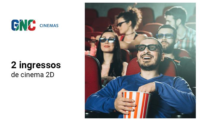 2 ingressos de cinema 2D para usar no GNC Cinemas