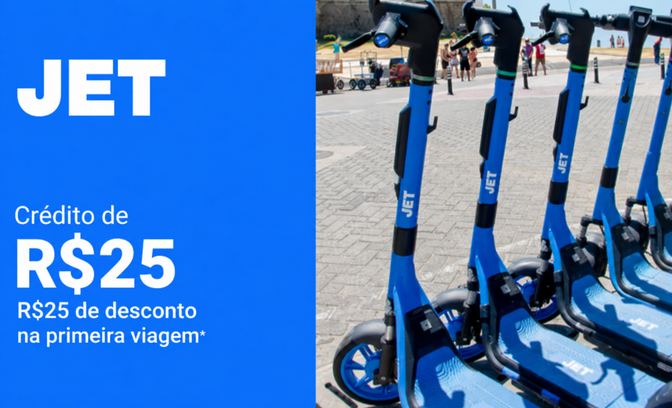 Crédito R$ 25 na sua 1ª viagem no App da JET