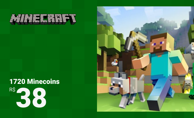 Cartão-presente Microsoft Minecraft de R$38,00