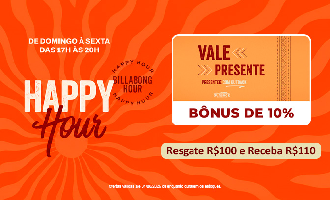 R$100 em Crédito + R$10 de Bônus no Outback