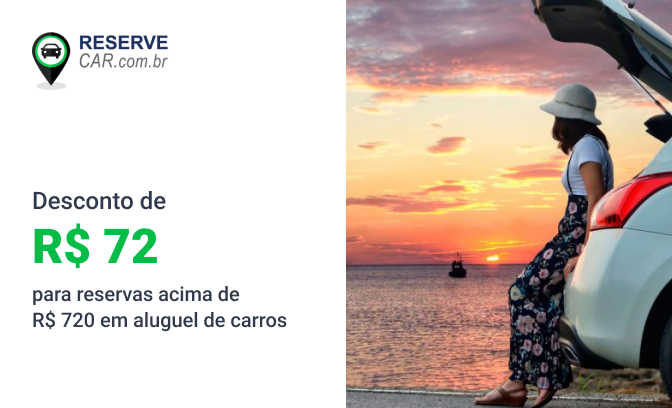 Desconto de R$ 72,00 em  aluguel de carros