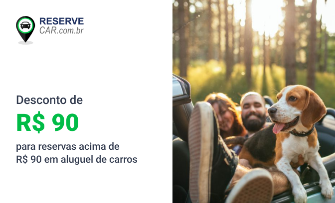 Desconto de R$ 90,00 em  aluguel de carros