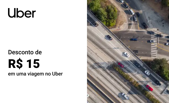 Desconto de R$ 15 em uma viagem no Uber