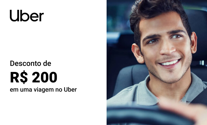 Desconto de R$ 200 em uma viagem no Uber